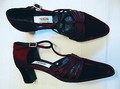 Wine Velvet 20's Flapper T-Strap Shoes